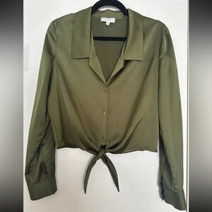 Gianni Bini Olive Green Satin Button Up